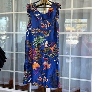 Blue tropical silk cocktail dress